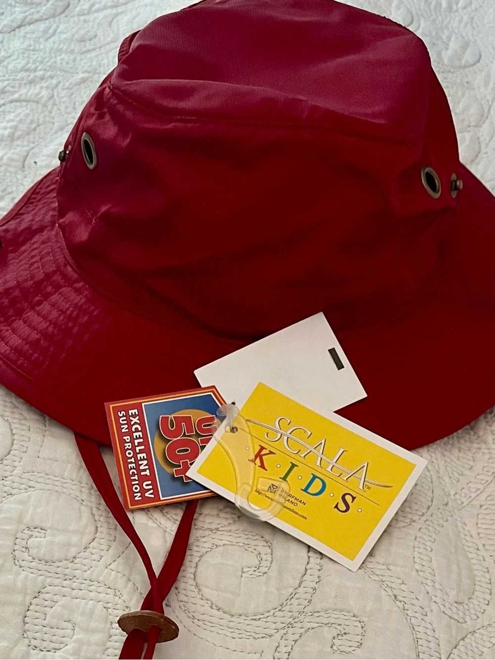 Scala Kids UPF 50+ Red Sun Hat NWT | Size 4–6X | Adjustable Chin Strap